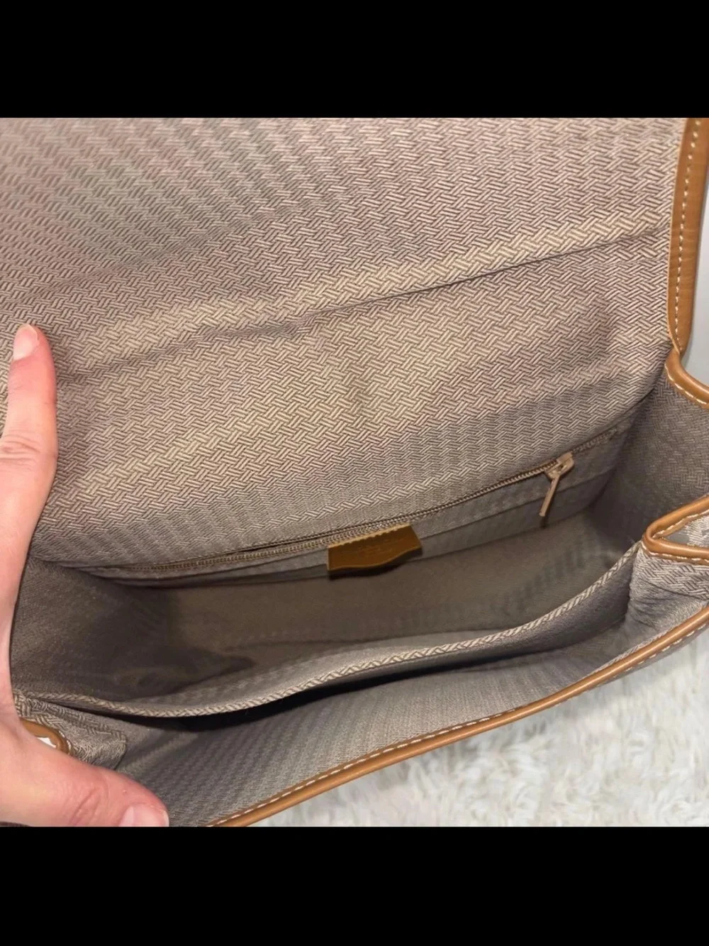 Dior Beige Monogram Crossbody with Brown Trim